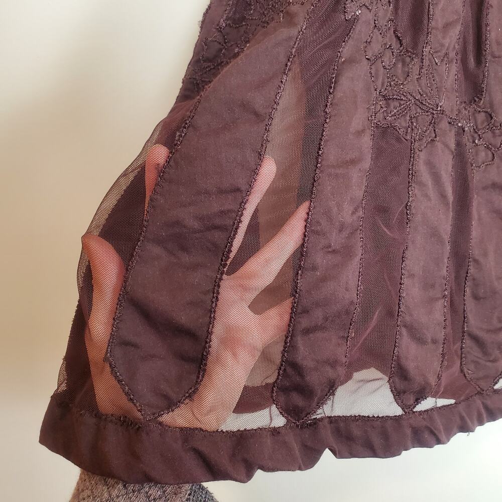 Anthropologie Ipsa Embroidered Tulle Midi Skirt Chocolate Brown 2 - Picture 8 of 11